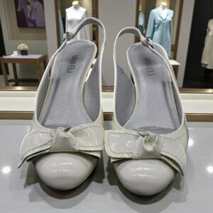 Vintage VANELli White Patent Leather Sling Back Pumps w/ Bow